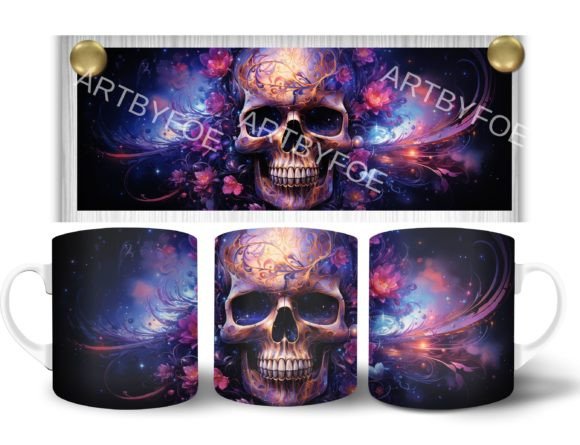 Download Neon Skeleton Head Flower Mug Wrap - Premium Resources
