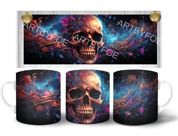 Download Neon Skeleton Head Flower Mug Wrap - Premium Resources
